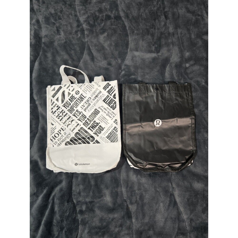 2 Lululemon Reusable Shopping Tote Lunch Bag White & Black